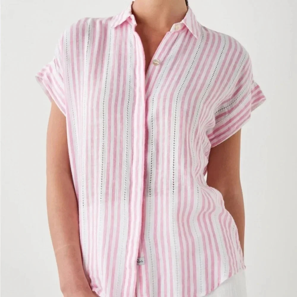 Rails Jamie striped linen shirt-Pink and white-NWT size xs